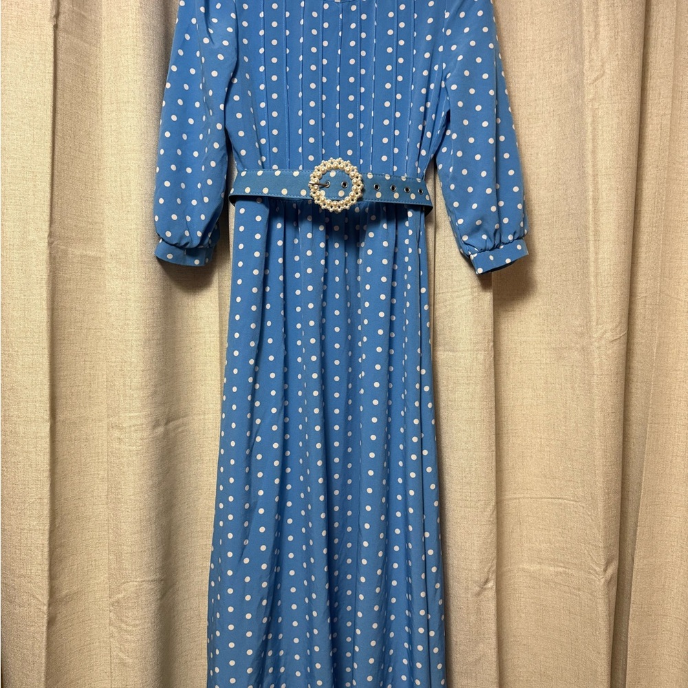 SHEIN Blue Polka Dot Dress with Belt